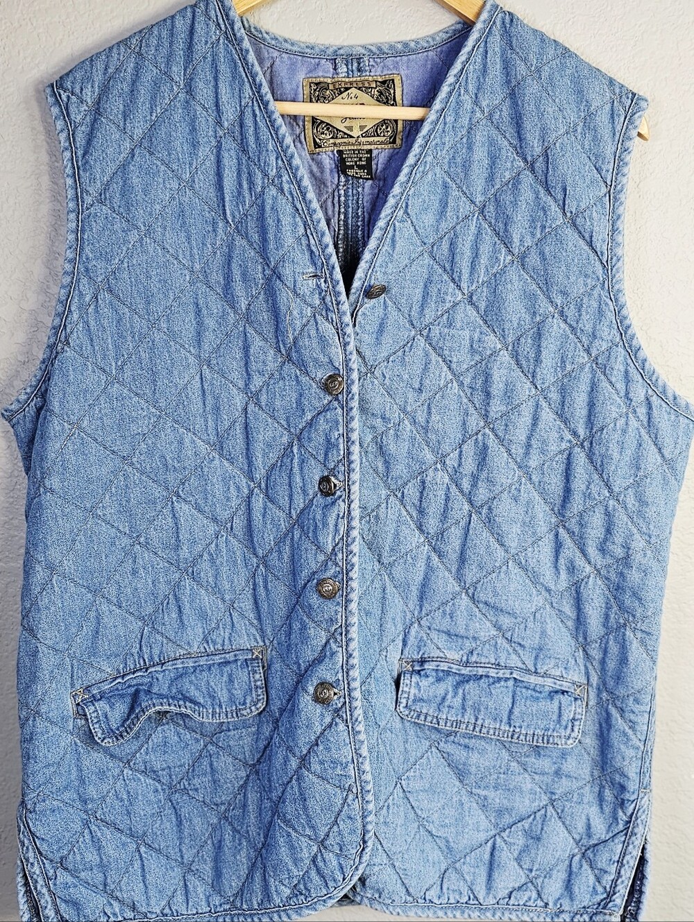 Vintage Express Jeans Quilted Denim Vest Women's Large 100% Cotton 90's
